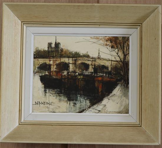 Depresle, three oils on canvas, shipping in harbour and views along The Seine, signed, 18 x 21in. and 8.5 x 10.5in.